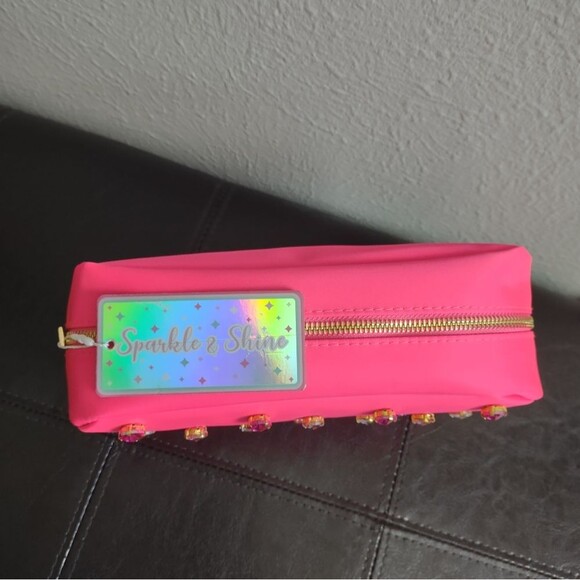 Sparkle And Shine Hot Pink Jewel Embellished Cosmetic Bag - Picture 4 of 12